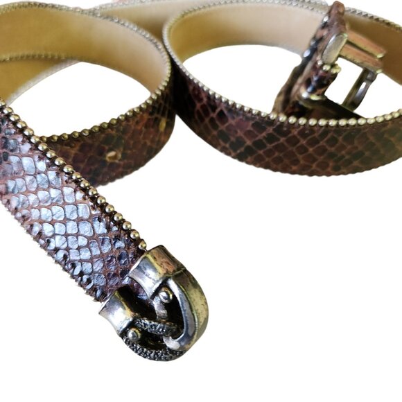 Streets Ahead Snake Embossed Leather Belt Metallic Chain Detail Ornate Buckle Md - Picture 10 of 10